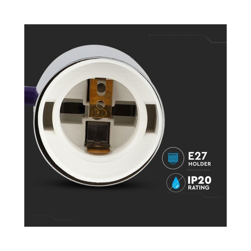 Kabel zasilający 1xE27/60W/230V fioletowy/chrom błyszczący