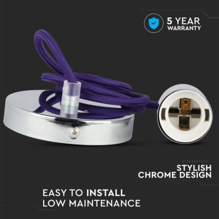 Kabel zasilający 1xE27/60W/230V fioletowy/chrom błyszczący