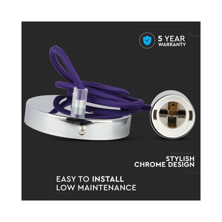Kabel zasilający 1xE27/60W/230V fioletowy/chrom błyszczący