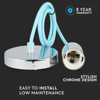Kabel zasilający 1xE27/60W/230V jasnoniebieski/chrom błyszczący