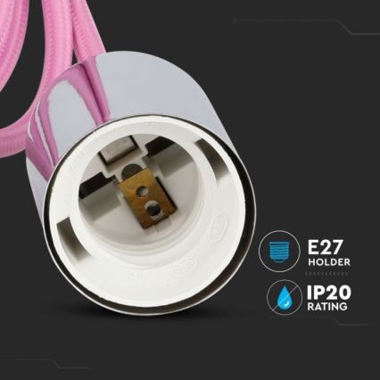 Kabel zasilający 1xE27/60W/230V jasnoróżowy/chrom błyszczący