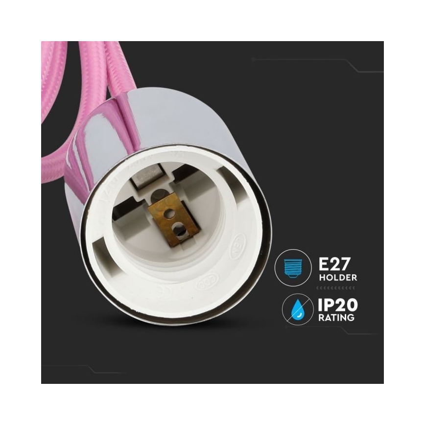 Kabel zasilający 1xE27/60W/230V jasnoróżowy/chrom błyszczący