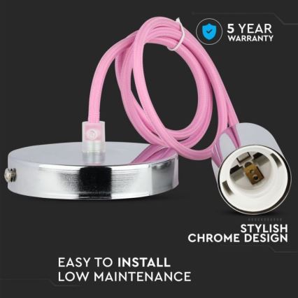 Kabel zasilający 1xE27/60W/230V jasnoróżowy/chrom błyszczący