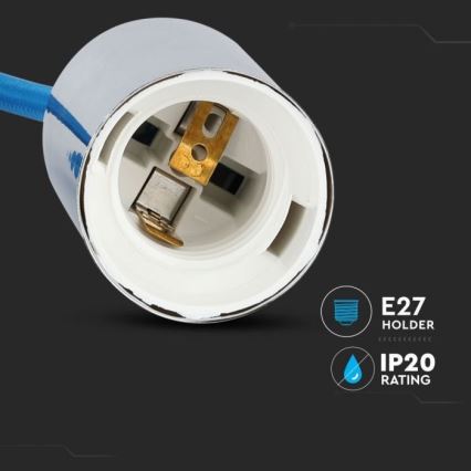 Kabel zasilający 1xE27/60W/230V niebieski/chrom błyszczący