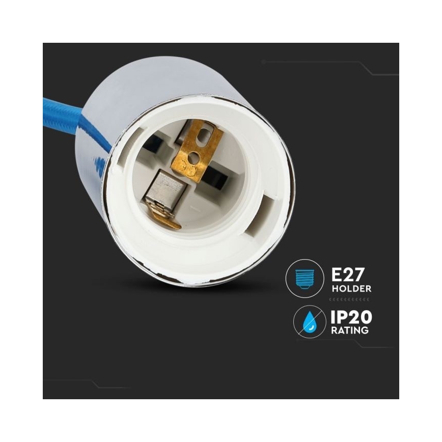 Kabel zasilający 1xE27/60W/230V niebieski/chrom błyszczący
