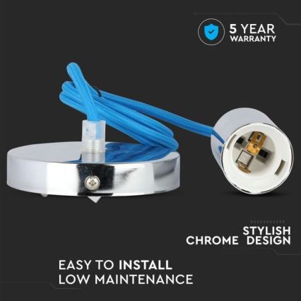Kabel zasilający 1xE27/60W/230V niebieski/chrom błyszczący