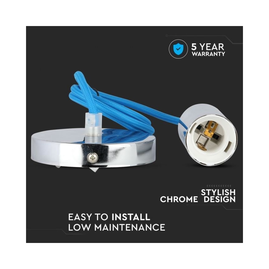 Kabel zasilający 1xE27/60W/230V niebieski/chrom błyszczący