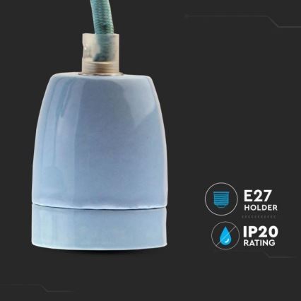 Kabel zasilający 1xE27/60W/230V niebieski/porcelana