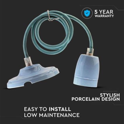 Kabel zasilający 1xE27/60W/230V niebieski/porcelana