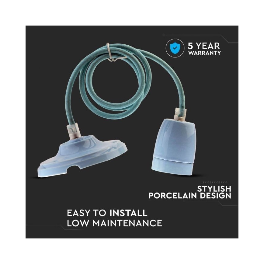 Kabel zasilający 1xE27/60W/230V niebieski/porcelana