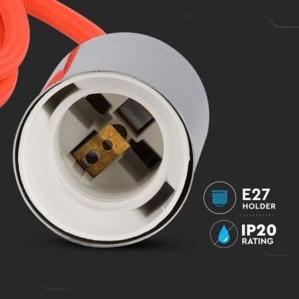 Kabel zasilający 1xE27/60W/230V pomarańczowy/chrom błyszczący