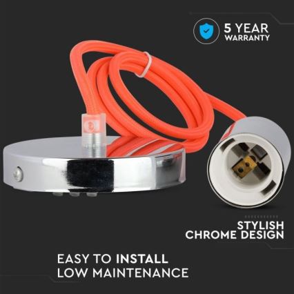 Kabel zasilający 1xE27/60W/230V pomarańczowy/chrom błyszczący