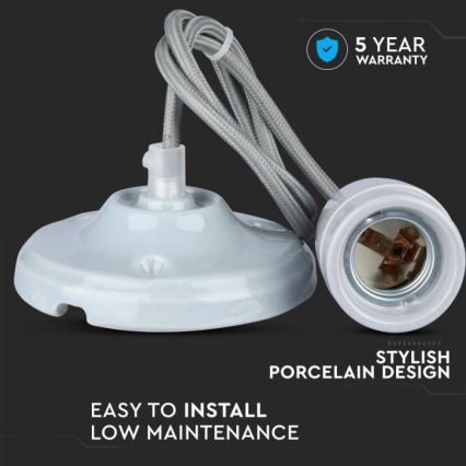 Kabel zasilający 1xE27/60W/230V szary/porcelana