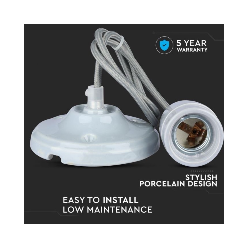 Kabel zasilający 1xE27/60W/230V szary/porcelana