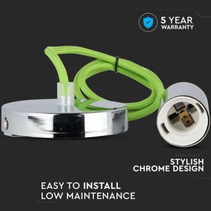 Kabel zasilający 1xE27/60W/230V zielony/chrom błyszczący