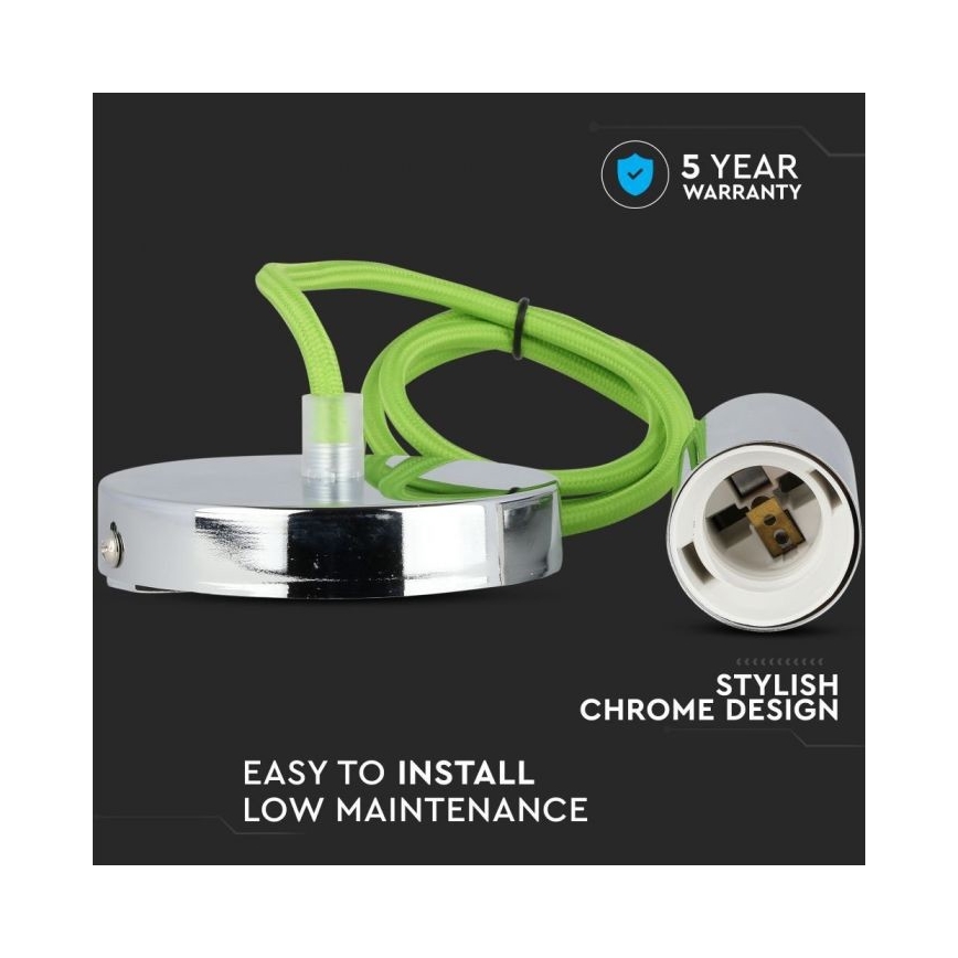 Kabel zasilający 1xE27/60W/230V zielony/chrom błyszczący