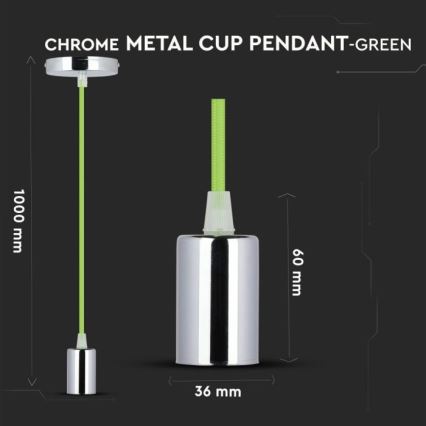 Kabel zasilający 1xE27/60W/230V zielony/chrom błyszczący