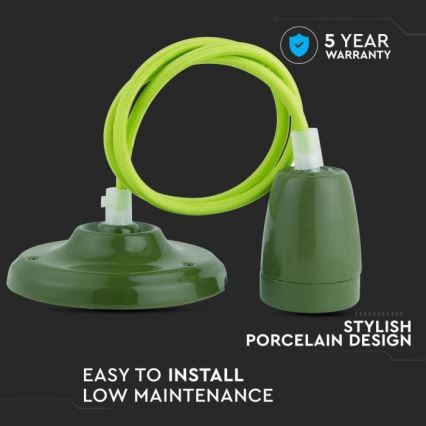 Kabel zasilający 1xE27/60W/230V zielony/porcelana