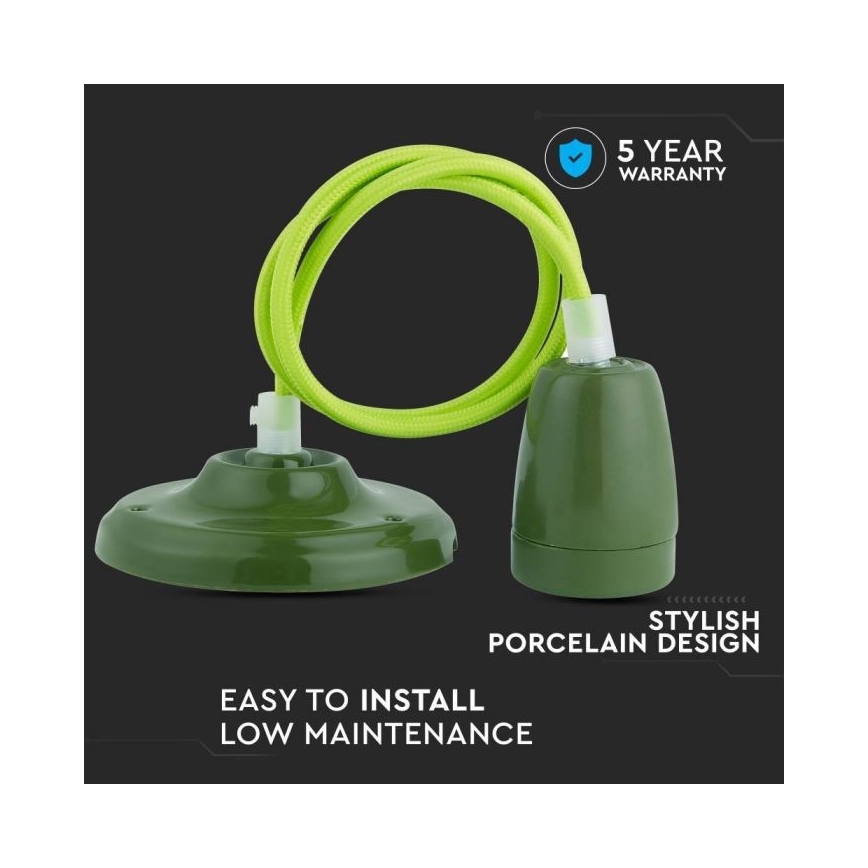 Kabel zasilający 1xE27/60W/230V zielony/porcelana