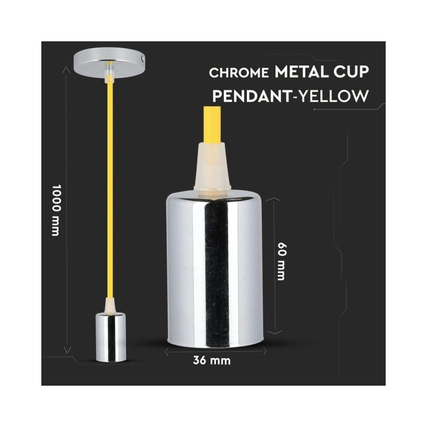 Kabel zasilający 1xE27/60W/230V żółty/chrom błyszczący