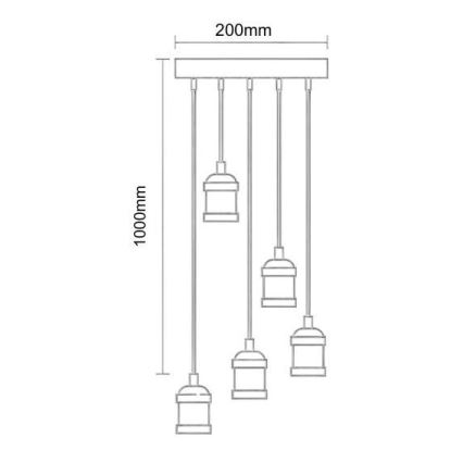 Kabel zasilający 5xE27/60W/230V brąz