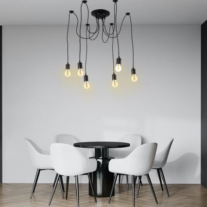 Kabel zasilający 6xE27/60W/230V pająk czarne