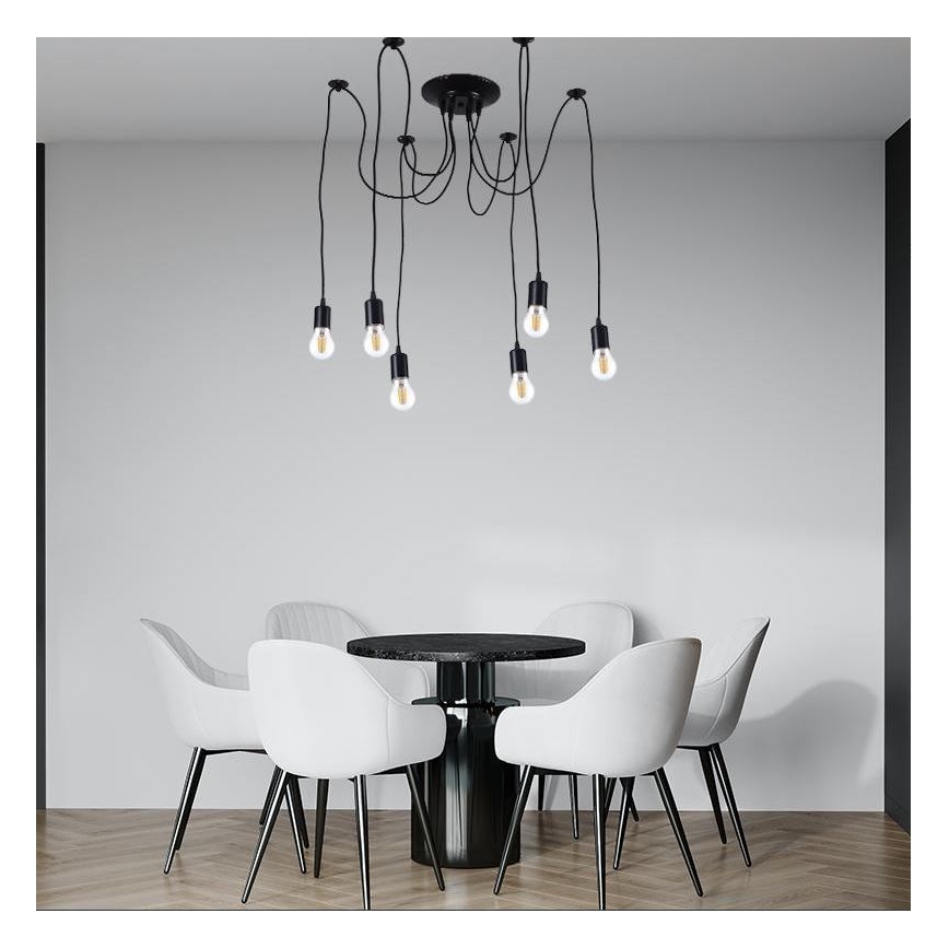 Kabel zasilający 6xE27/60W/230V pająk czarne