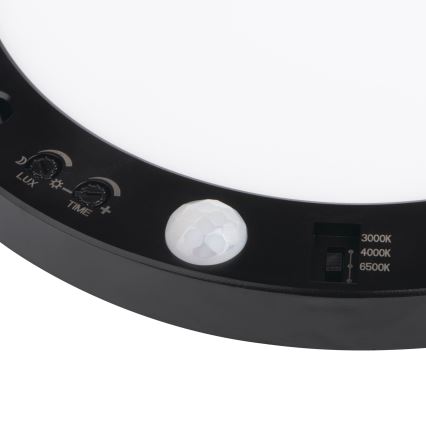 LED sufitowy/Oprawa wpuszczana z czujnikiem ruchu 2w1 ERGA LED/17W/230V 3000/4000/6500K czarny