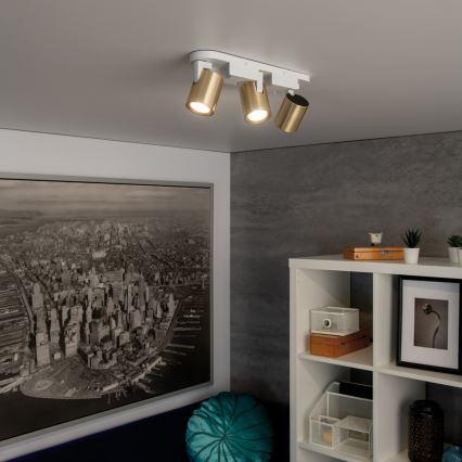 Oświetlenie punktowe LAURIN 3xGU10/10W/230V mosiądz/biały