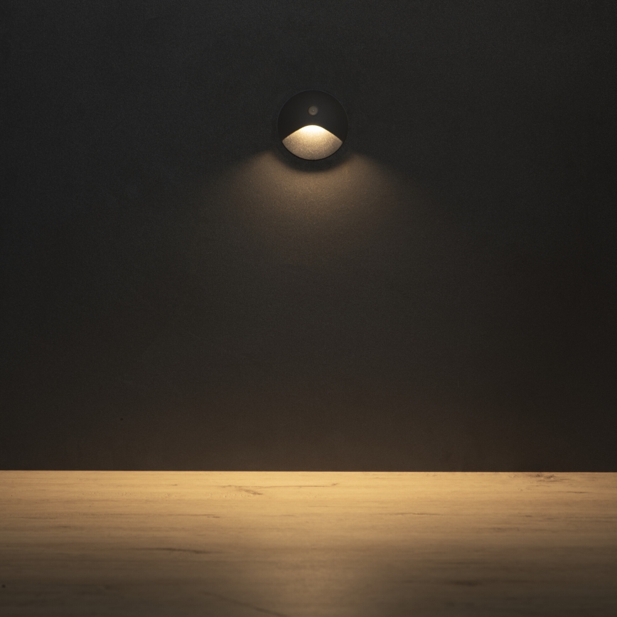 Oprawa schodowa LED z czujnikiem ruchu i zmierzchu EXIN LED/2,5W/230V 3000K IP65 antracyt, okrągła