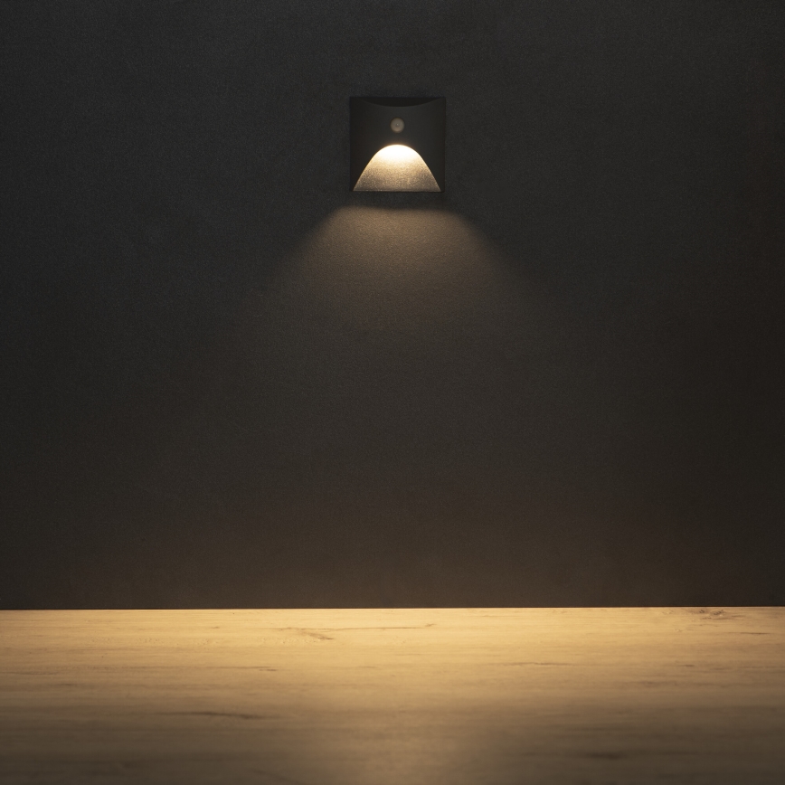 Oprawa schodowa LED z czujnikiem ruchu i zmierzchu EXIN LED/2,5W/230V 3000K IP65 antracytowy, kwadratowy