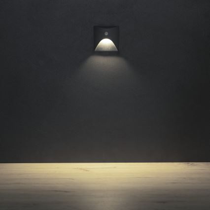 Oprawa schodowa LED z czujnikiem ruchu i zmierzchu EXIN LED/2,5W/230V 4000K IP65, antracytowa, kwadratowa