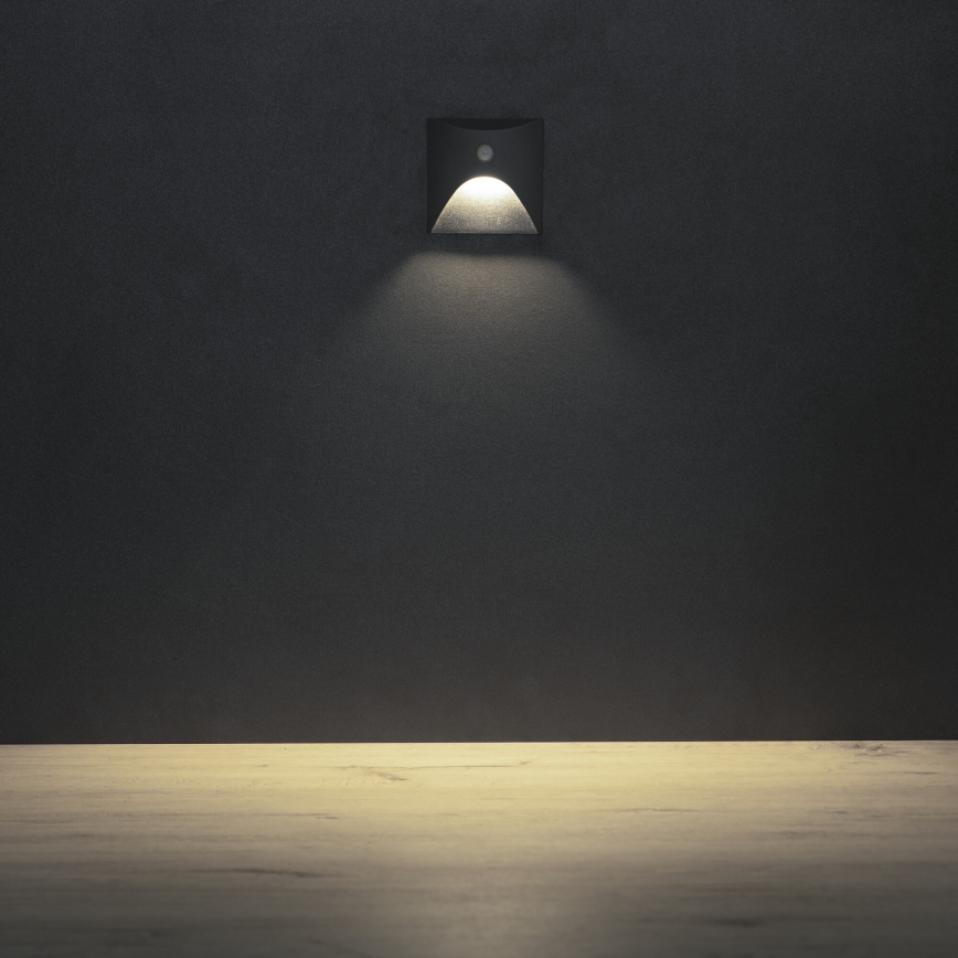 Oprawa schodowa LED z czujnikiem ruchu i zmierzchu EXIN LED/2,5W/230V 4000K IP65, antracytowa, kwadratowa