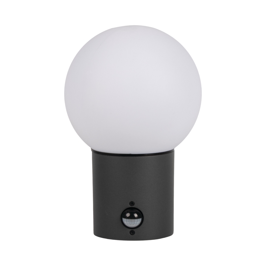 Zewnętrzny kinkiet z czujnikiem ruchu i zmierzchu STONO 1xE27/15W/230V IP65 antracyt