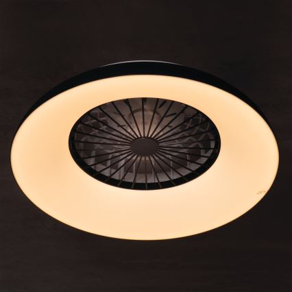 LED RGBW ściemnialna lampa sufitowa z wentylatorem PLAVE PAN LED/48W/230V 3000-6500K śr. 60 cm czarna + pilot zdalnego sterowania