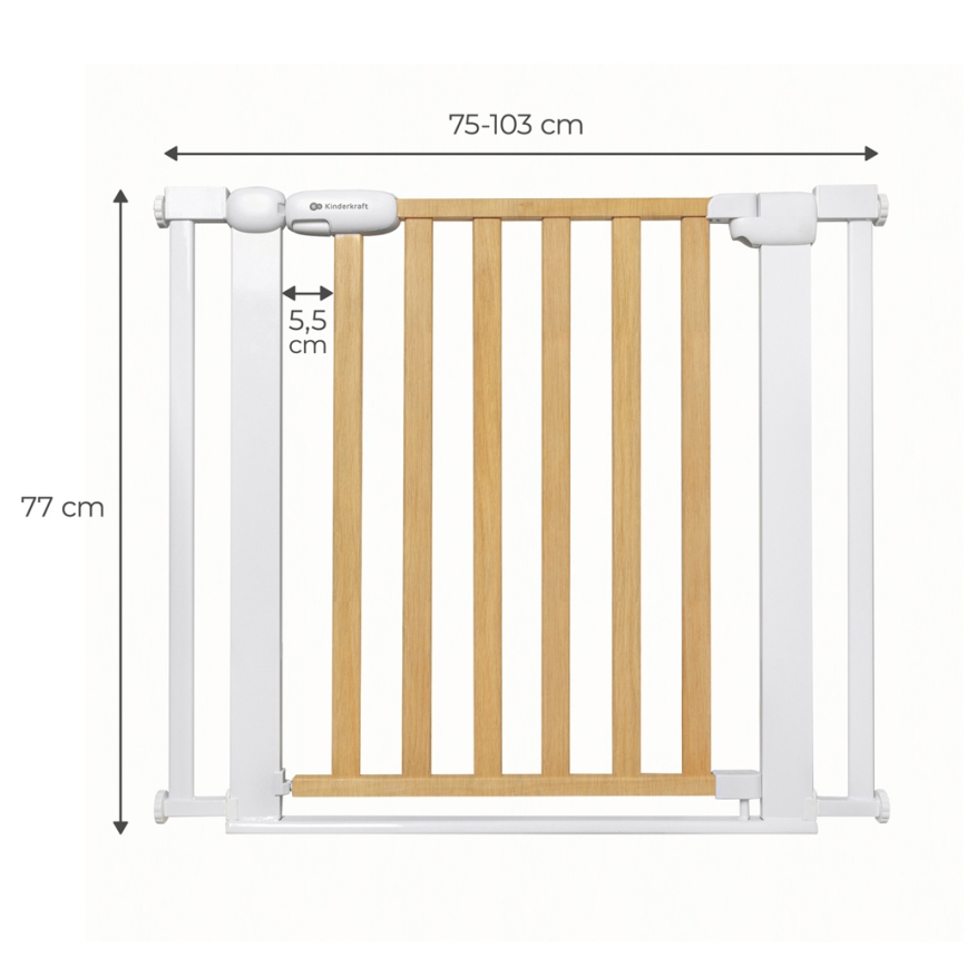 KINDERKRAFT - Bariera bezpieczeństwa LOCK&GO 75-103 cm sosna