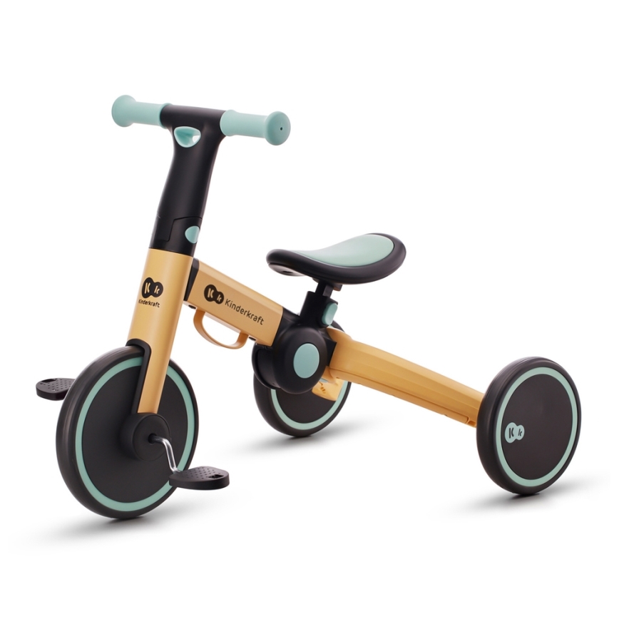 KINDERKRAFT - Dziecięcy rowerek do pchania 3w1 4TRIKE żółty/miętowy