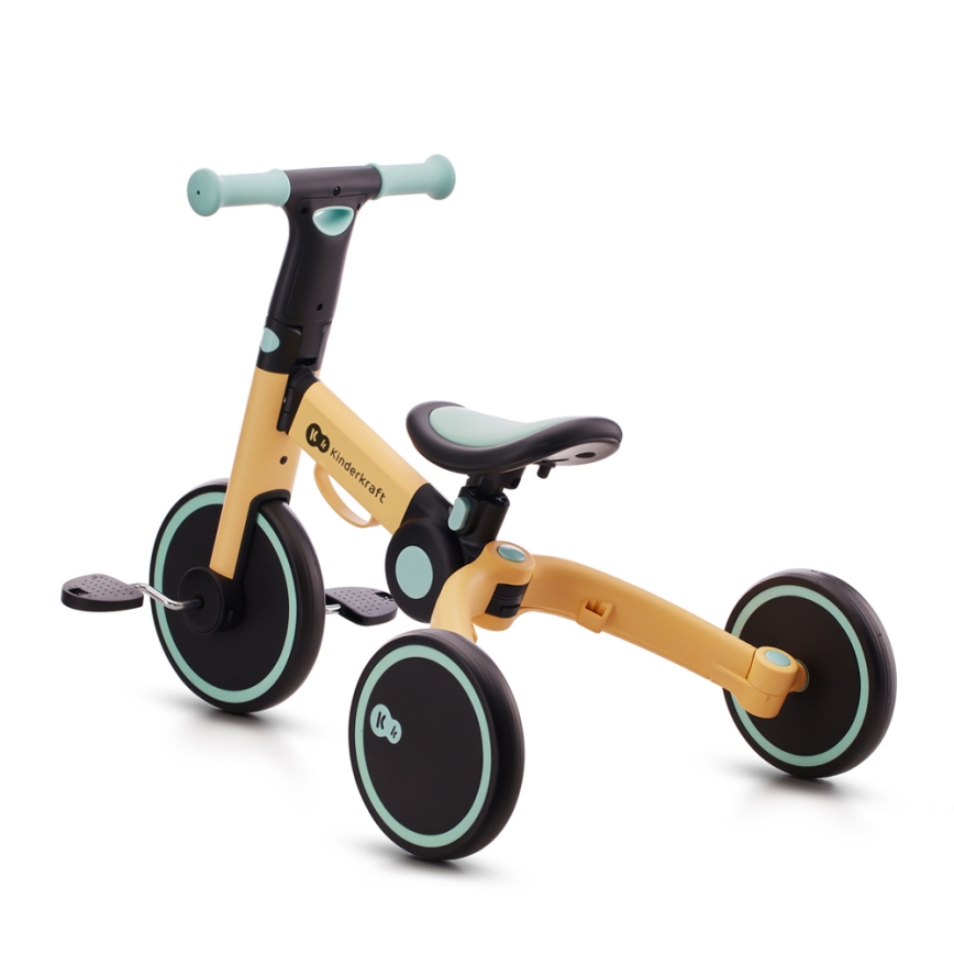 KINDERKRAFT - Dziecięcy rowerek do pchania 3w1 4TRIKE żółty/miętowy