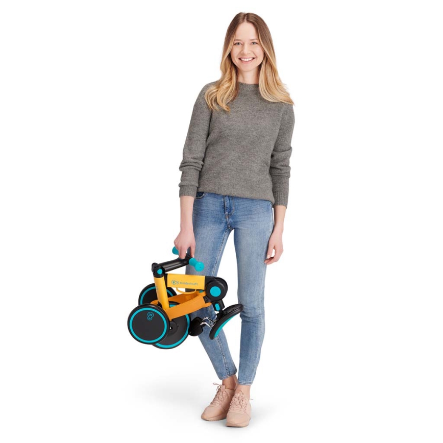 KINDERKRAFT - Dziecięcy rowerek do pchania 3w1 4TRIKE żółty/turkusowy