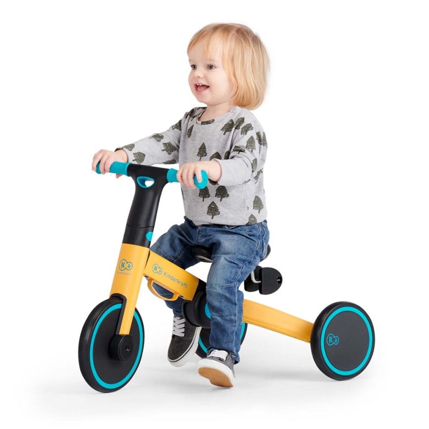 KINDERKRAFT - Dziecięcy rowerek do pchania 3w1 4TRIKE żółty/turkusowy