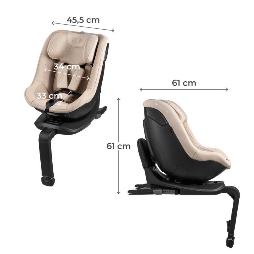 KINDERKRAFT - Fotelik samochodowy z obrotową bazą I-GUARD PRO i-Size 61-105 cm beżowy