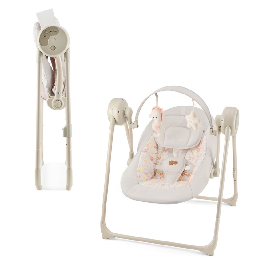 KINDERKRAFT - Huśtawka dziecięca z melodią SWINGEE beżowa 4xAAA/230V