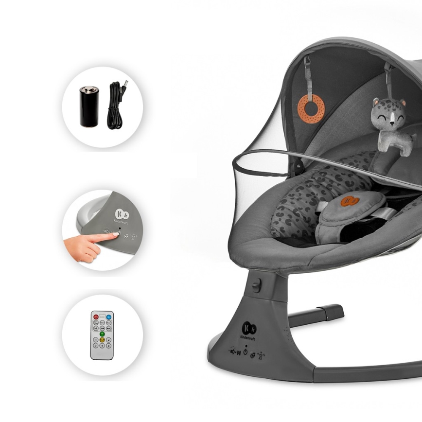 KINDERKRAFT - Huśtawka dziecięca z muzyką 2w1 LUMI 4xAAA ciemnoszary