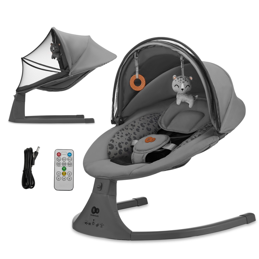 KINDERKRAFT - Huśtawka dziecięca z muzyką 2w1 LUMI 4xAAA ciemnoszary