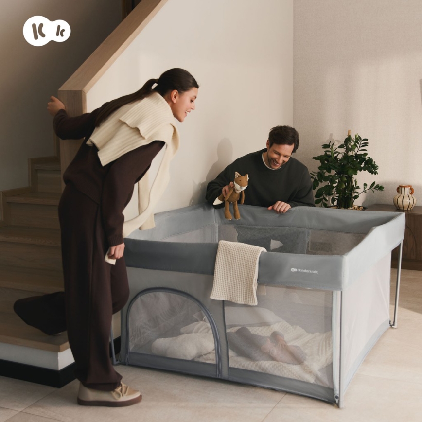 KINDERKRAFT - Kojec dziecięcy ZIKI szary