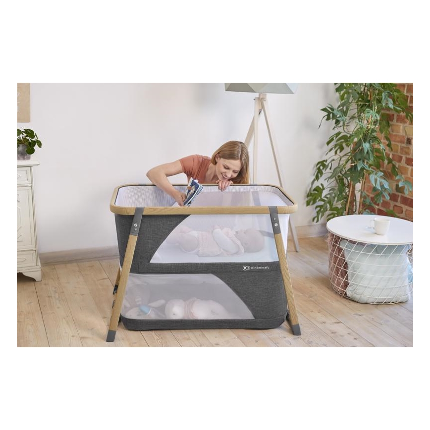 KINDERKRAFT - Łóżeczko turystyczne 4w1 SOFI szary