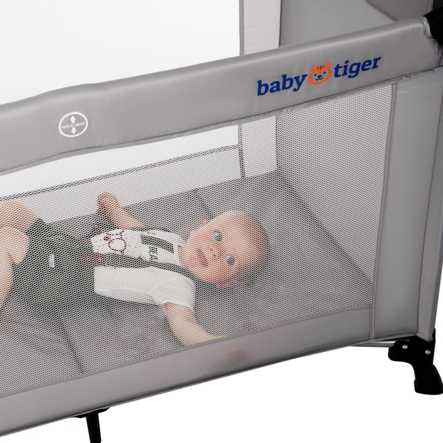 KINDERKRAFT - Łóżeczko turystyczne Baby Tiger VIKI szare