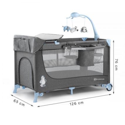 KINDERKRAFT - Łożeczko turystyczne JOY z akcesoriami szaro-niebieskie