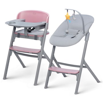 KINDERKRAFT SELECT - Dziecięce krzesełko do karmienia 3 w 1 LIVY Premium Aster pink + leżaczek CALMEE