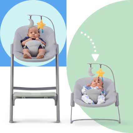 KINDERKRAFT SELECT - Dziecięce krzesełko do karmienia 3 w 1 LIVY Premium Aster pink + leżaczek CALMEE